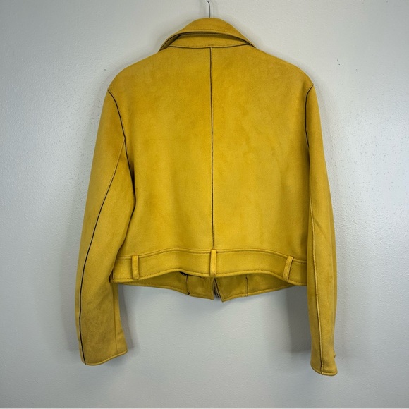 Zara Mustard Yellow Faux Leather Biker Jacket Womens L Indie Rocker Grunge Outer - Picture 12 of 16